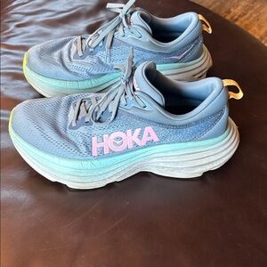 Hoka Sky Blue and Pink Athletic Shoes